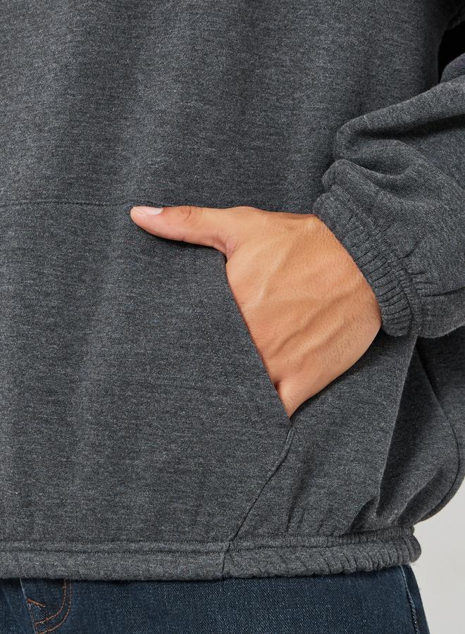 Styli Men Charcoal Oversized Fleece Hoodie with Kangaroo Pocket - Image 3